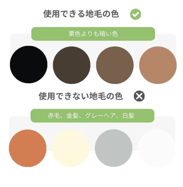 使用できる地毛の色と、使用できない地毛の色のチャート図