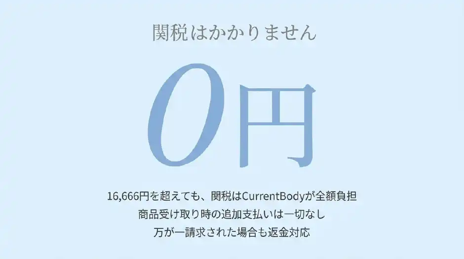 【Q1】カレントボディで買い物すると関税かかる?カレントボディが全額負担します