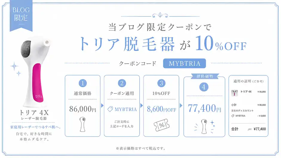 【効果が期待できる?】トリア脱毛器の正規品をお得に買うならクーポンの使える公式サイト