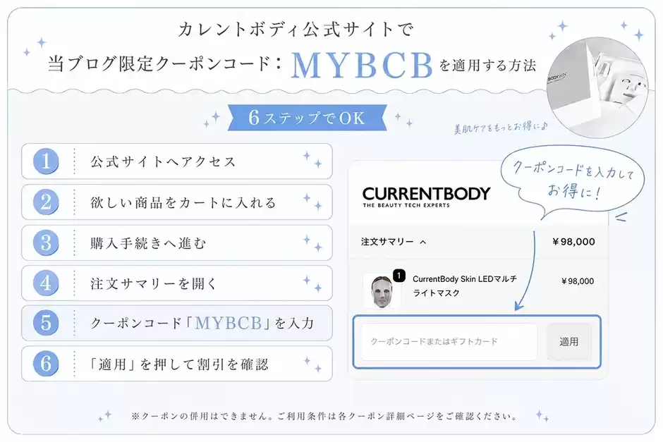 【スクショ付き】カレントボディ公式サイトのクーポン適用方法を1ステップずつ解説