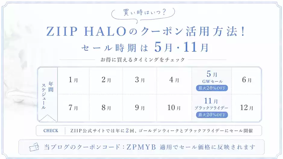 【買い時はいつ？】ZIIP HALOのクーポン活用方法！セール時期は5月・11月