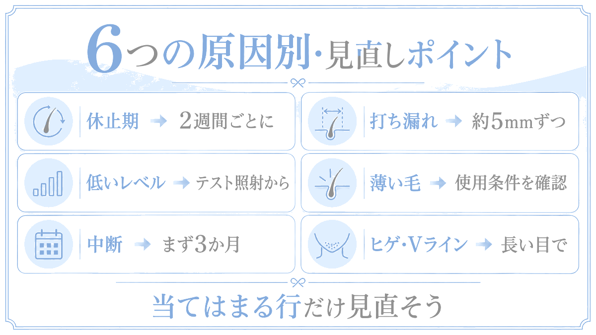 6つの原因別！当て方の見なおし早見表