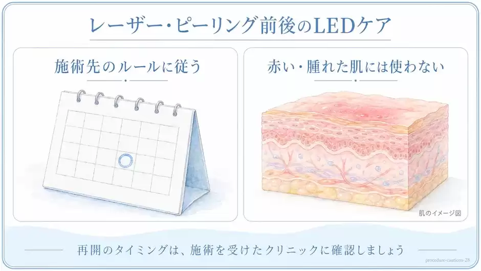 施術前後の再開タイミングと肌の断面図